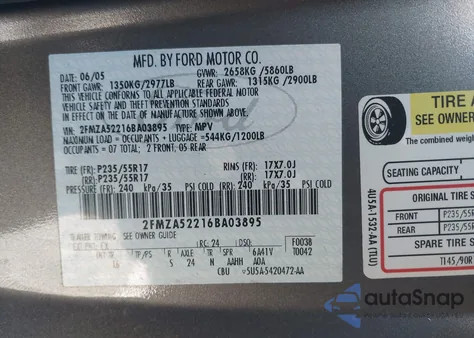 2006 Ford Freestar Sel z USA, uszkodzony, nr VIN 2FMZA52216BA03895